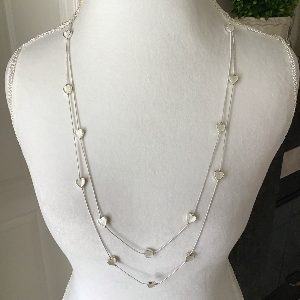 Valentine Hearts Necklace Cascade 2-Strand White Pearl Look Love Romantic NEW - Picture 11 of 11